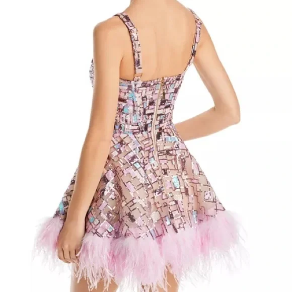 Bronx and Banco Pink Feathered Mini Dress - Picture 2 of 6